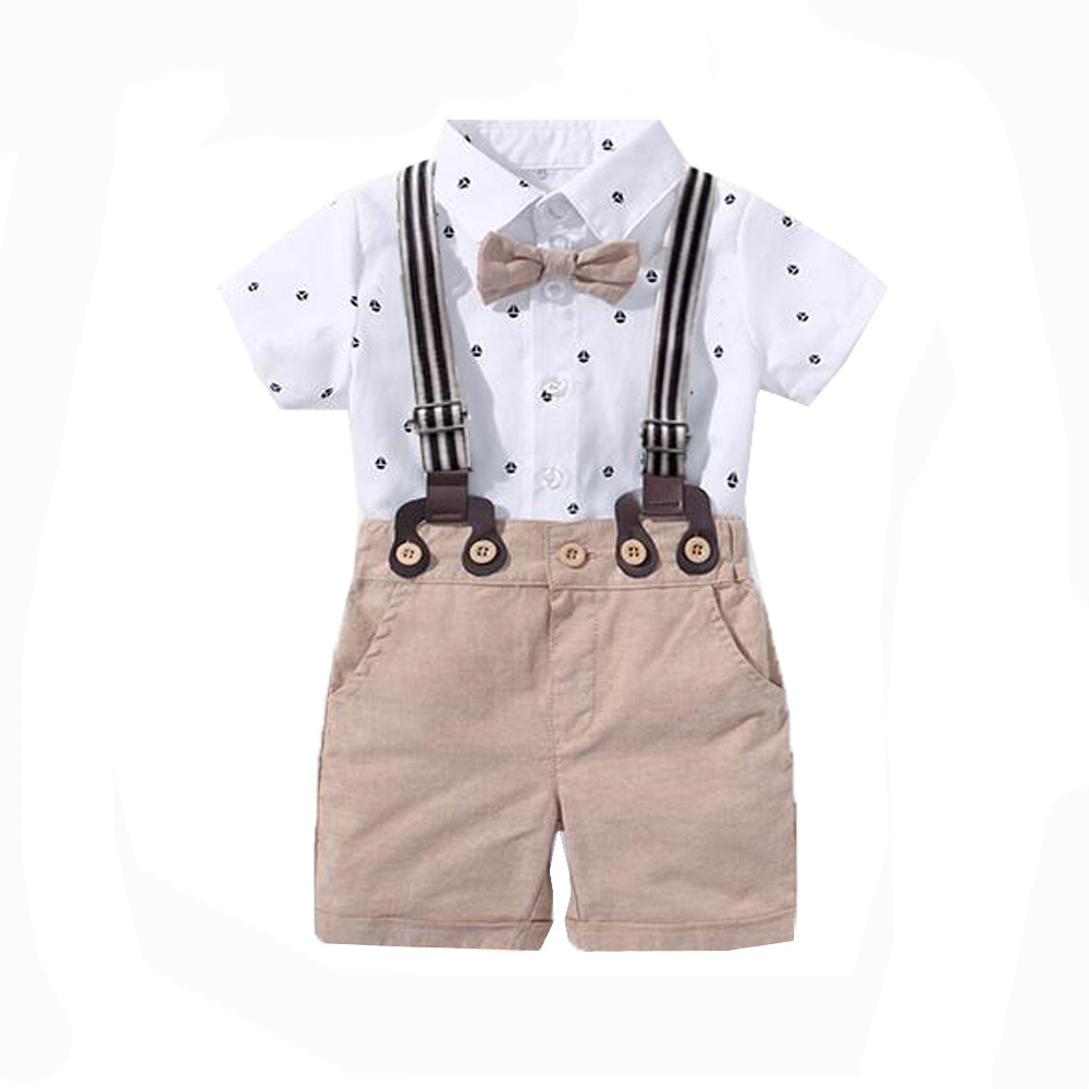 

kids clothes boys clothing sets boy summer clothing short sleeve gentleman dress printed climbing suit baby triangle jacket boys, Khaki