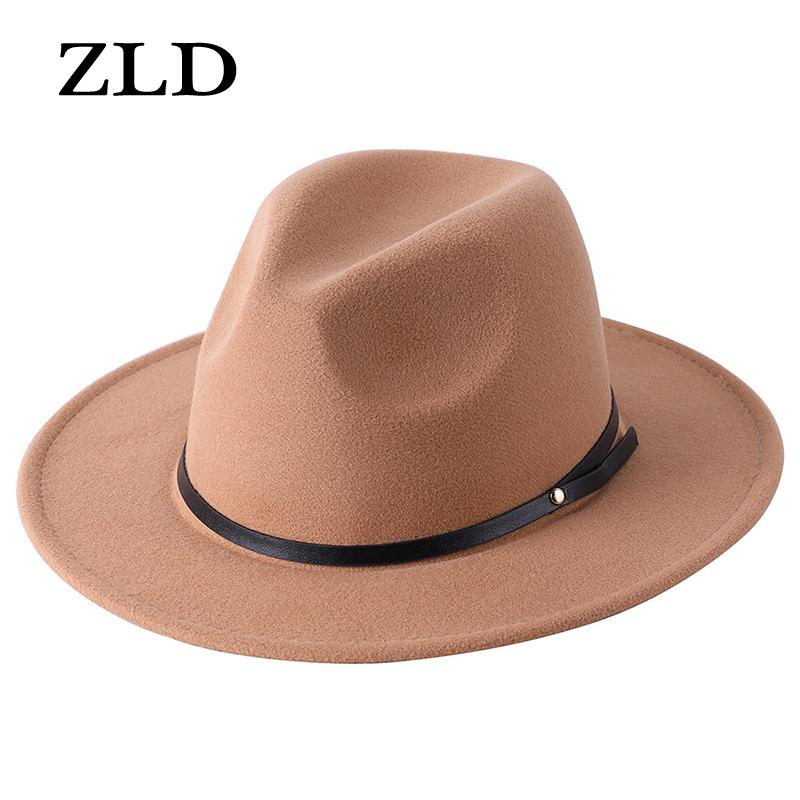

ZLD New Fedoras hat Felt Cap Wide Brim Men women classice fashion British style gentleman jazz hats Autumn Winter ladies caps