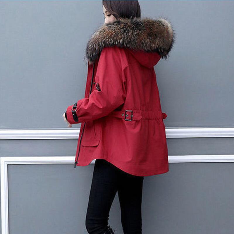 

Novo tamanho grande 4xl parka feminino 2020 inverno mulher jaqueta casaco feminina com destacvel forro de pele quente, Red