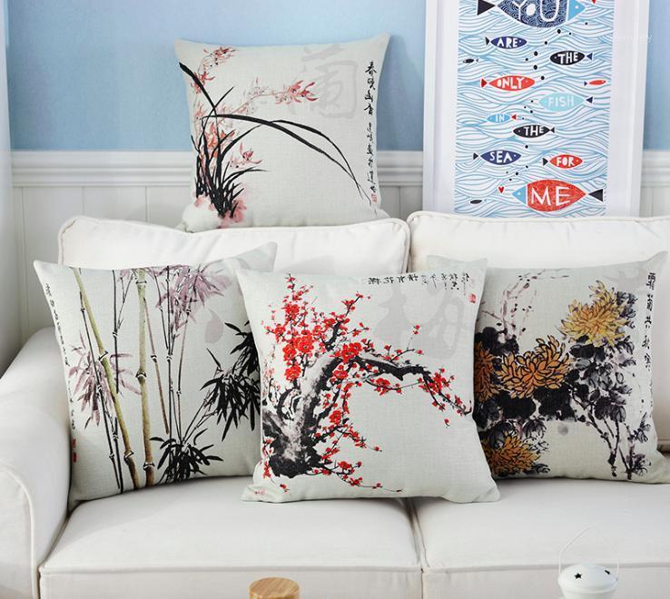 

Plum Blossom Orchid Bamboo Chrysanthemum Neck Body Pillowcase Linen Bed Pillows Cover Couch Seat Cushion Pillow Home Decor Gift1