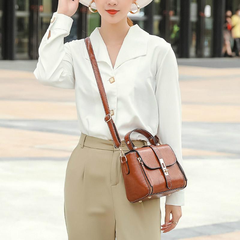 

2021 Leather Women bag Luxury Handbags Double Zipper Ladies Shoulder Bags Lock decoration Real Cowhide Handbag Bolso de mano, Black