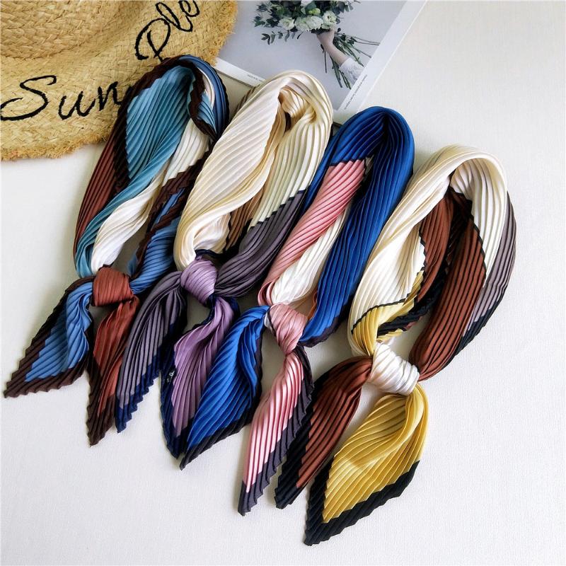 

size 70*70CM Pleated silk headscarf print Foulard versatile wrinkle scarf exquisite fashion decorative headscarf