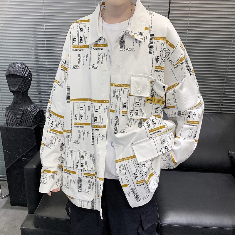 

2020 New Men Long Sleeve Shirts Fashion Japan Style Streetwear novel Men shirts Casual Hip Hop Loose Cotton Mens Shirts, White