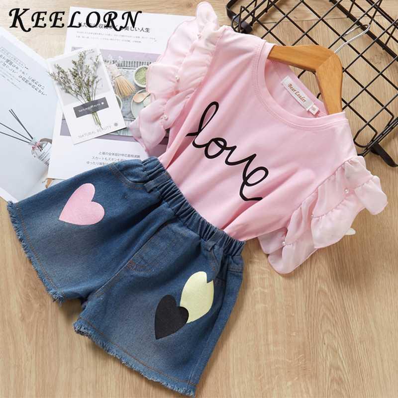 

Keelorn Girls Clothing Sets 2020 New Summer Short T-shirt Print Pants 2Pcs for Kids cotton Baby Clothes Kid Clothes Girl Set1, Ap001- blue