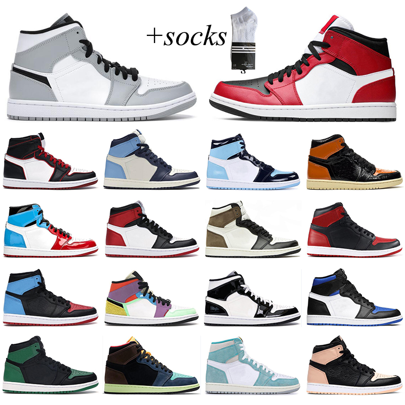 

With free socks 1 High Basketball Shoes 1s Black White Count Purple Obsidian Green Blue Yellow Red sports sneakers mens trainers size 36-46, #43