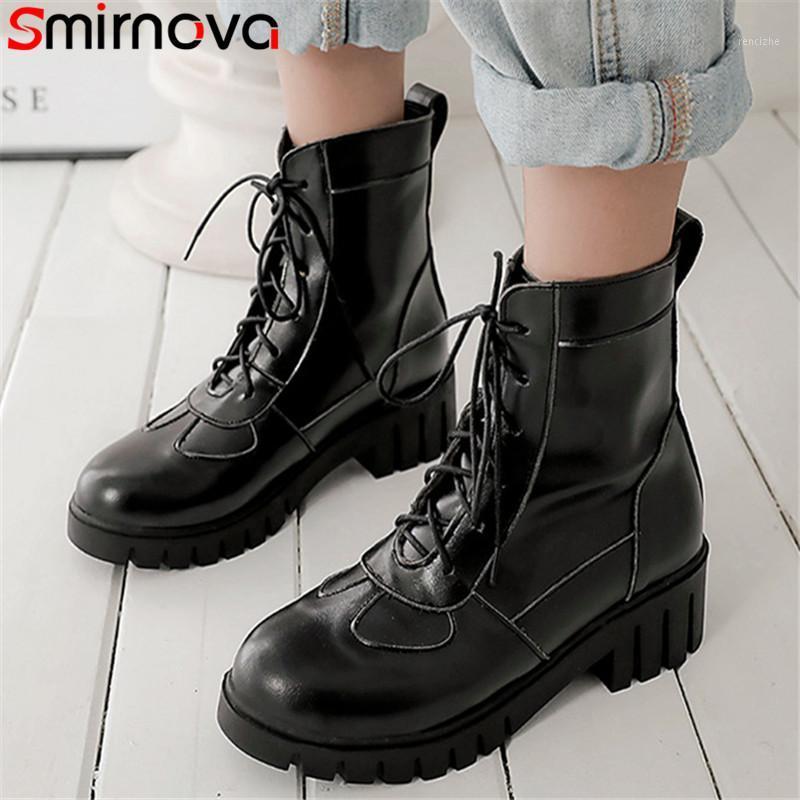 

Smirnova 2020 new arrive autumn winter boots women shoes round toe low heels lace up comfortable casual shoes woman ankle boots1, Black