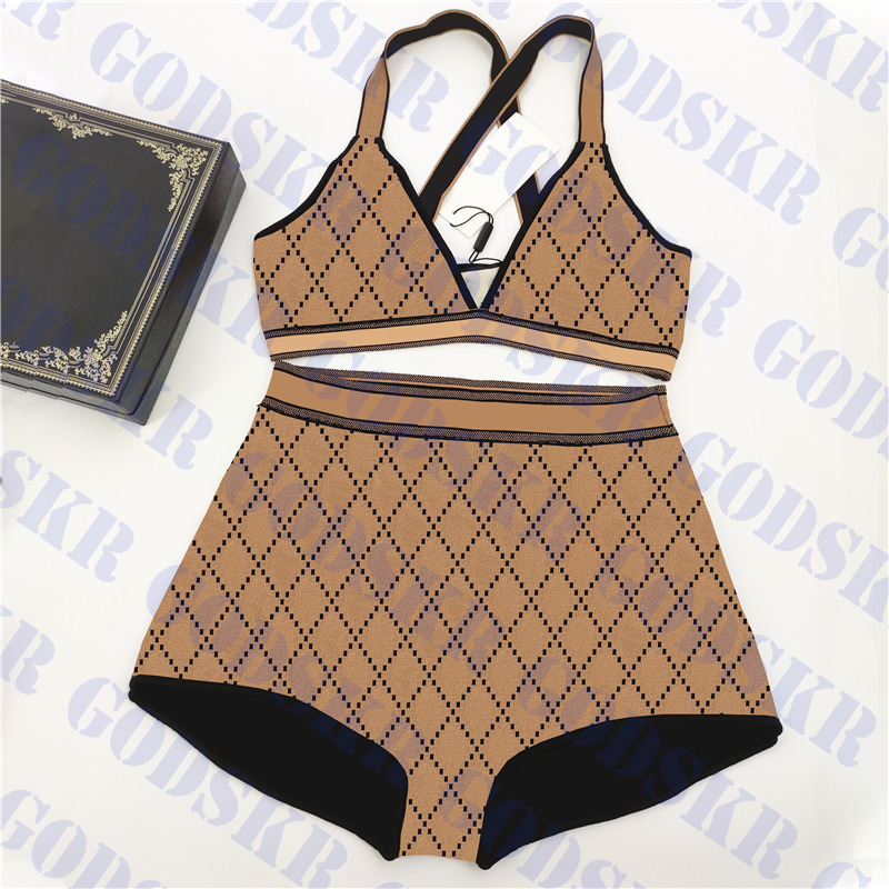

Brown Womens Underwear Bikini Set Letter Jacquard Swimwear Fashion Knit Swimsuit Split Bikinis, Please contact me real pic