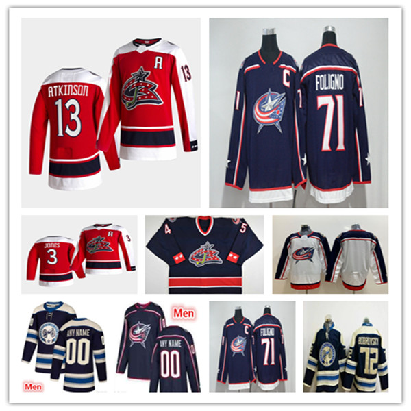 

Columbus Blue Jackets 2021 Reverse Retro Hockey Jersey Nick Foligno Cam Atkinson Seth Jones Rick Nash Mikko Koivu Brandon Dubinsky Jenner Barkley Bayreuther Dunne, Men red