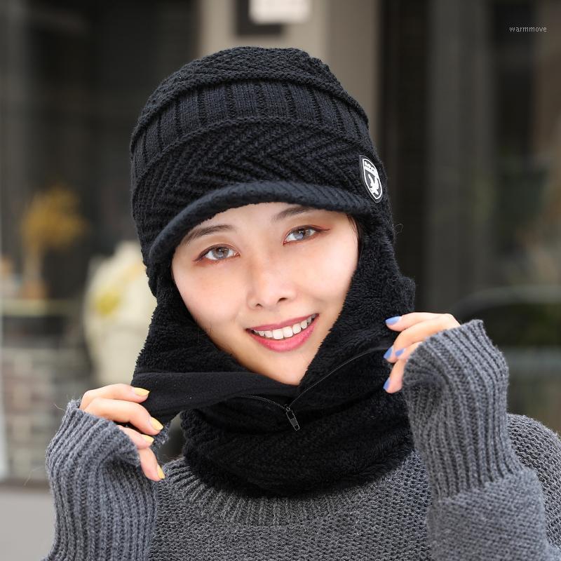 

Women's Velvet Knit Hats Lady Winter Fashion Hat With Mask Wool Beanies Hat With Bib Female Outdoor Windproof Skullies Caps1, Black