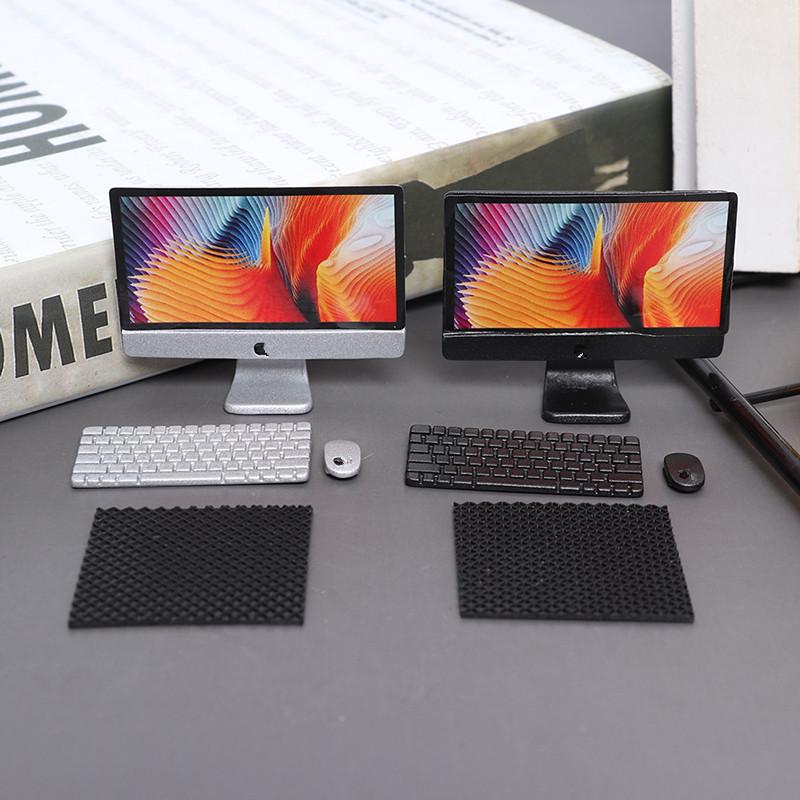 

1Set 1/12 Scale Mini Computer + Mouse + Keyboard Book Stationery Model for Miniature figure Room desk Accessories Home statue
