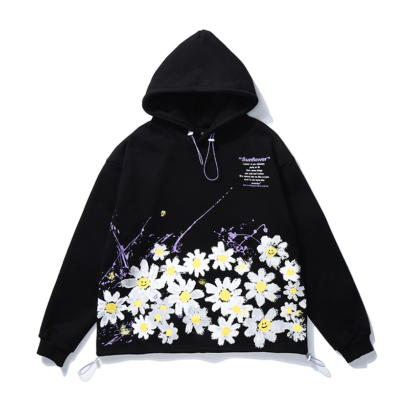 

2021 New Streetwear Hoodies Man Flower Casual Floral Sweatpants Tall Male Fashion Hoodie Street Couple Harajuku 2k7b 736S, Black
