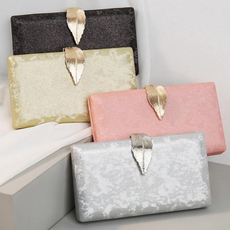 

Black/Gold 4 Colors Leaves Women Handbag Evening Clutch Purse Luxury Ladies Chain Shoulder Crossbody Bag Fashion PU Leather Bag