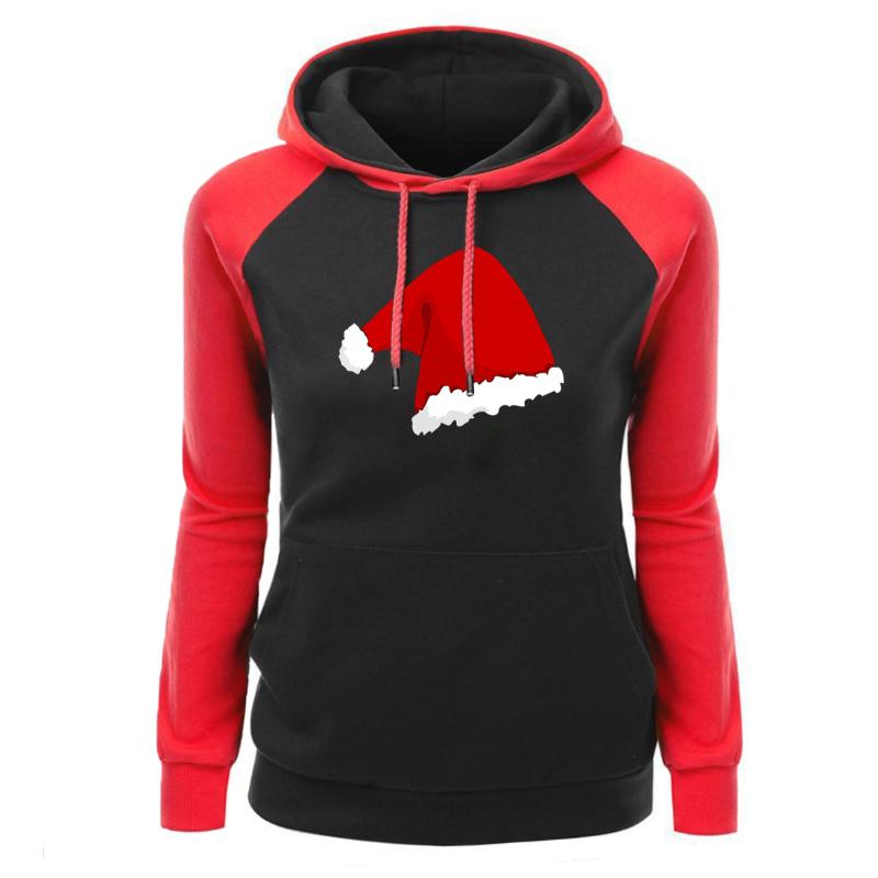 

Meery Christmas Hat Print Raglan Hoodie Harajuku Hiphop Streetwear Women Winter Warm Sweatshirt Casual Pullover Female Tracksuit, Dark blue gray6