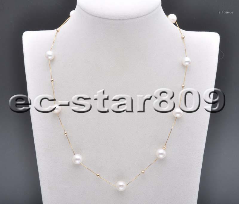 

D0237 ++ 18" 9mm White & Black Round AKOYA Pearl 14k Solid Gold Chain1