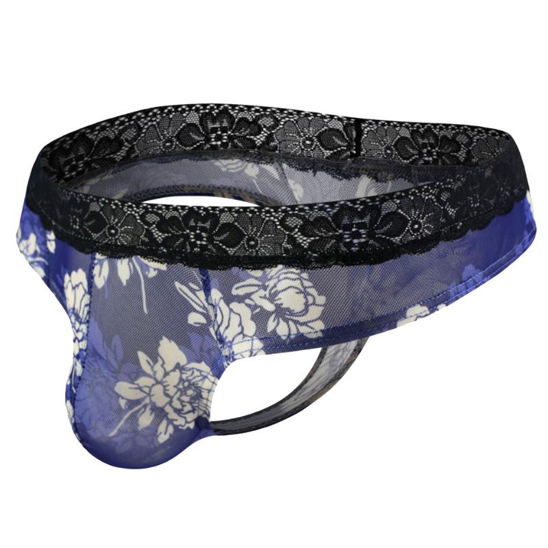 

Mens Lingerie See Through Lace Thong Briefs Sexy Open BuPanties Mesh T-back Erotic Male Underwear Bulge Pouch Underpants, Black