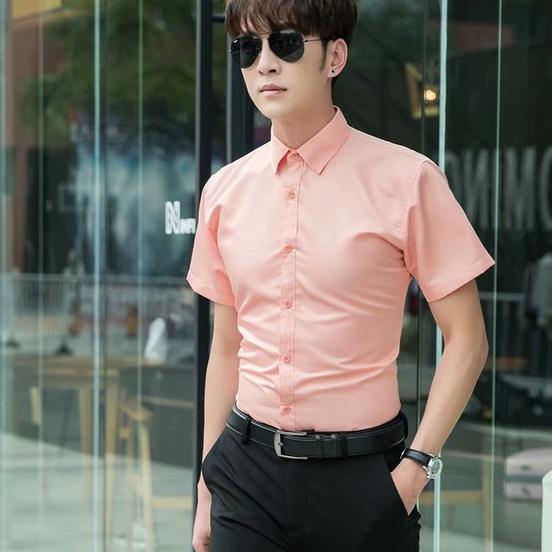 

Men' Shirt Professional Business Dress Shirt Casual Men solid color Slim 10 colors Short-Sleeve Shirt Male large size Send Tie, Black