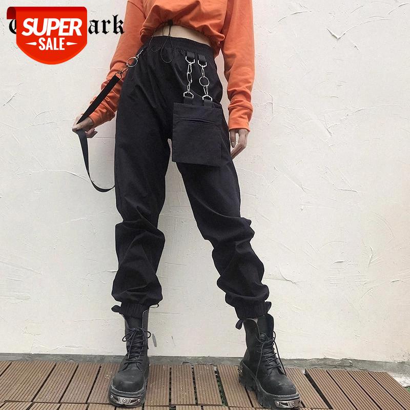 

Goth Dark Gothic Long Female Pants Harajuku Autumn 2019 Vintage Metal Ring Pockets High Waist Women's Trousers Punk Streetwear #X65k, Black;white