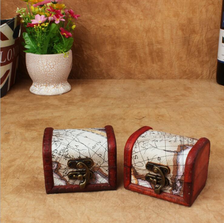 

Vintage Jewelry Box Mini Wood World Map Pattern Metal Container Organizer Storage Case Handmade Wooden Small Boxes ZYY428