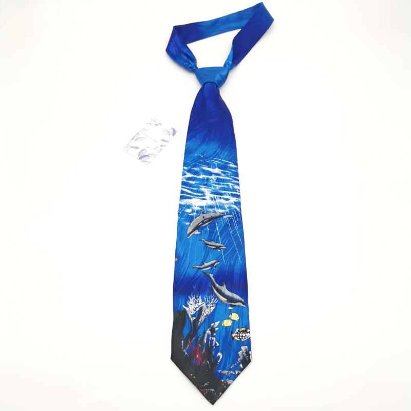 

Neck Ties Original Tie Underwater World Silk Blue Casual Hong Kong Style Fashion Cool Gift Set For Women In A Box Black Top Men