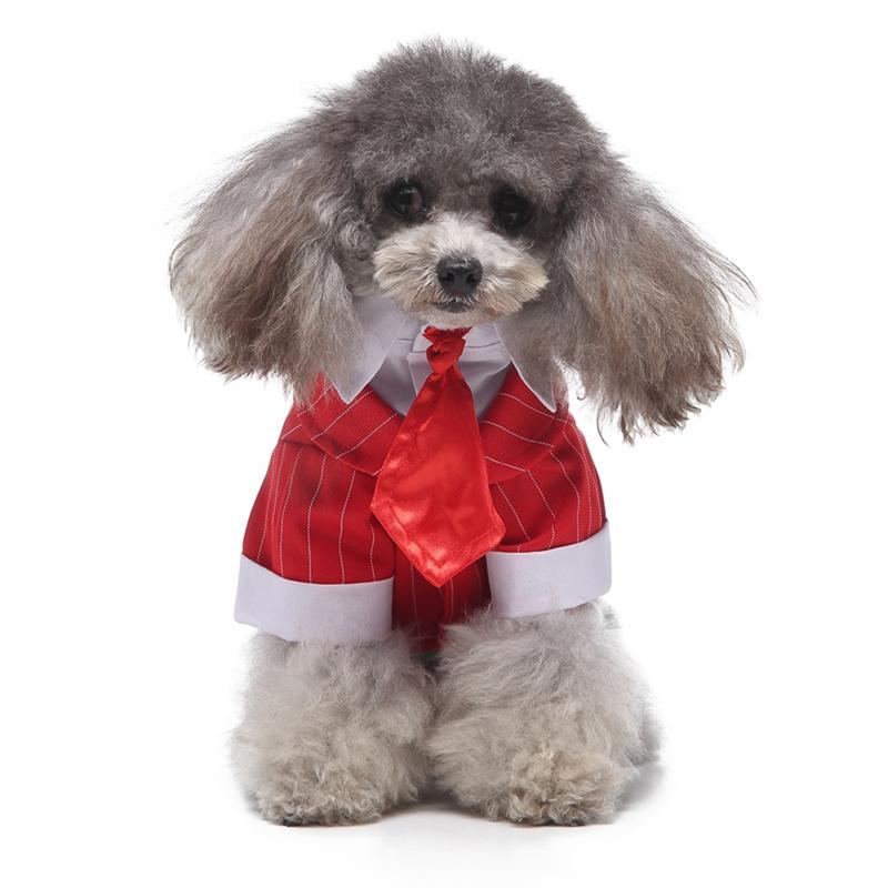 

Pet Dog Stripes Suit With Tie For Cat Puppy Spring Short Sleeve Polyester Material Cute Fashion Costume Pet Dog Supplies, Blue