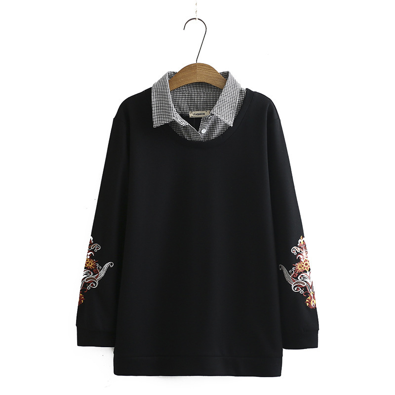 

Fake Plus Two Female Pieces Fall Spring Hoodies Big Floral Size Embroidered Casual Pullovers Outerwear 158q, Game