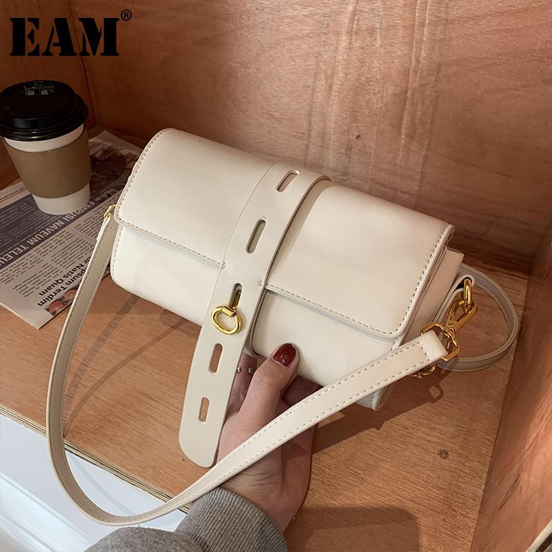 

[EAM] Women New Adjustable Lock Small PU Leather Flap Personality All-match Crossbody Shoulder Bag Fashion Tide 2021 18A1373, Black