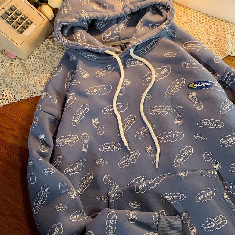 

2021 High quality Winter Autumn Student Woolen Double Coat with Thick Velvet Hoodie DU1G, Blue