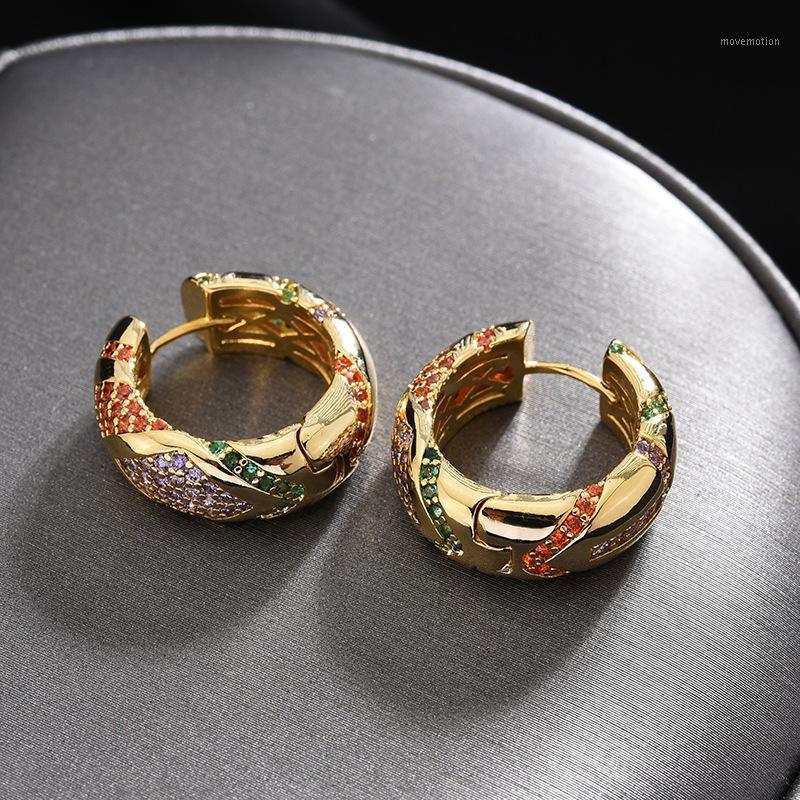 

Luxury Design Colorful Micro Zircon Geometric Hoop Earrings Vintage Gold Color India Statement Accessories Brincos Zk301