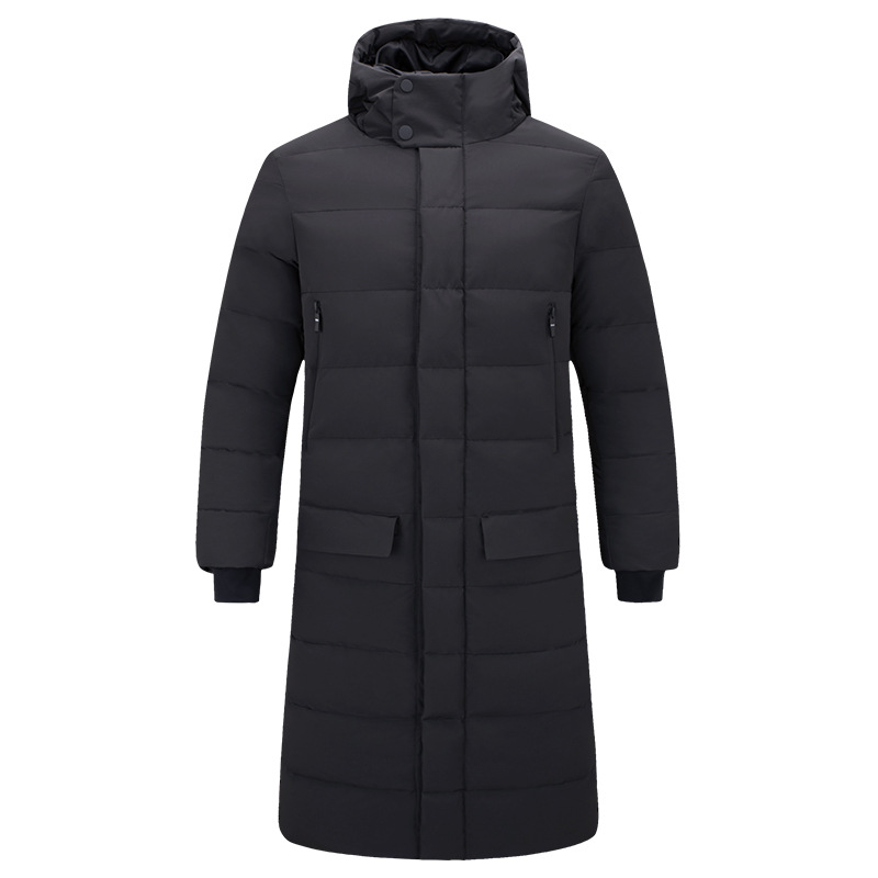 

2021 Brand New Men's Jackets Thickening Overcoat for Male Leisure Long Cotton-padded Pure Color Hooded Jacket Clothing, Dark green