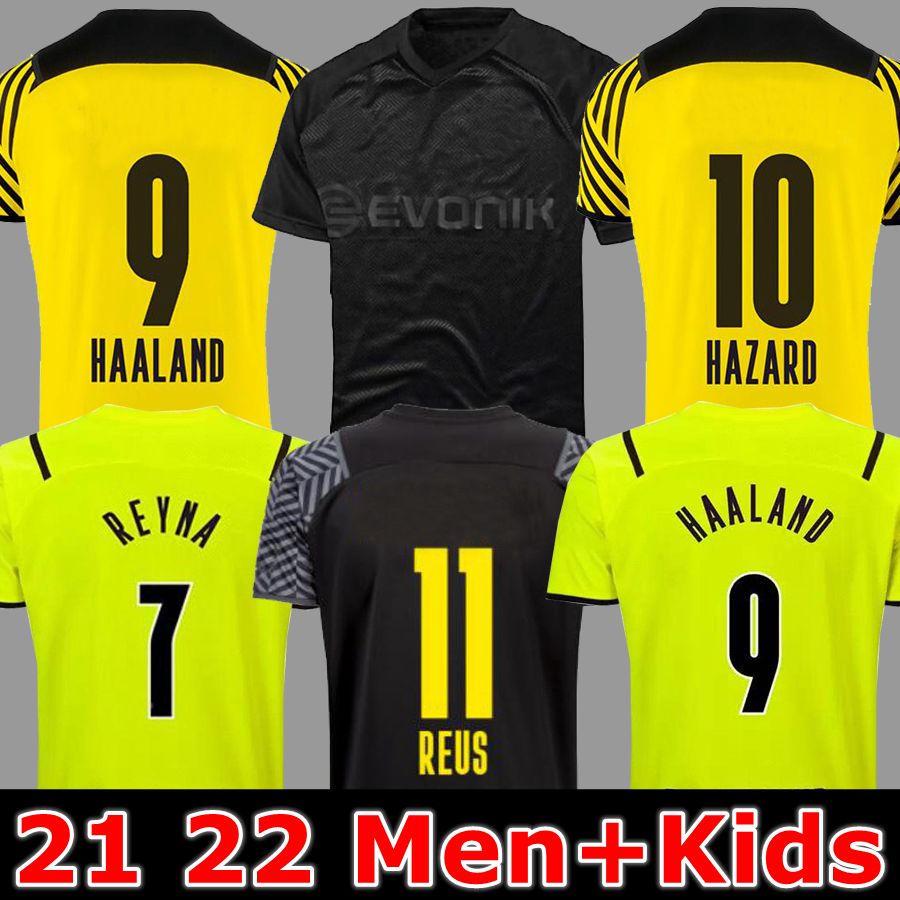 

21 22 110 Th soccer jersey Borussia HAALAND KAMARA 2021 2022 home away black football shirt REUS BELLINGHAM HUMMELS REYNA BRANDT Dortmund men kids kit maillot de foot, 21 22 away kids