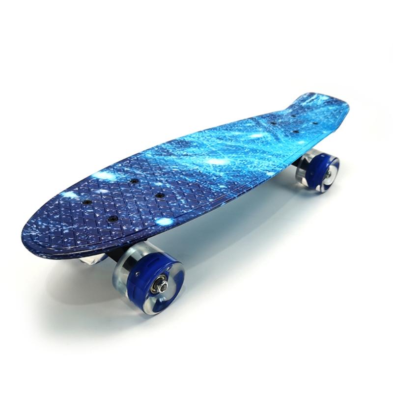

22inch Complete Mini Cruiser Skateboard Longboard Flashing Wheels Fish Skate Board, Multi