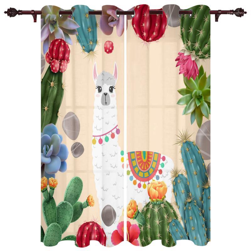 

Nice Translucent Curtains With Cactus Alpaca Tropical Pattern For Living Room Kitchen Bedroom Decoration Windows Curtain & Drapes
