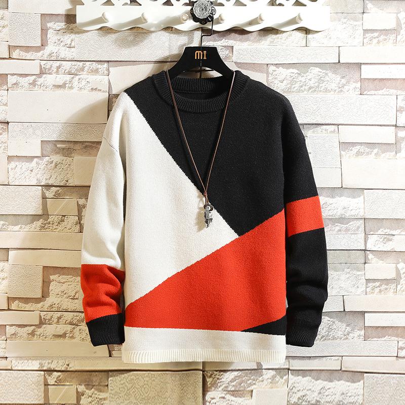 

2020 New Sweaters Men' Black Patchwork Long Sleeves Spring Autumn Winter Pullover Knitted O-Neck Plus OverSize 5XL 6XL, Blue