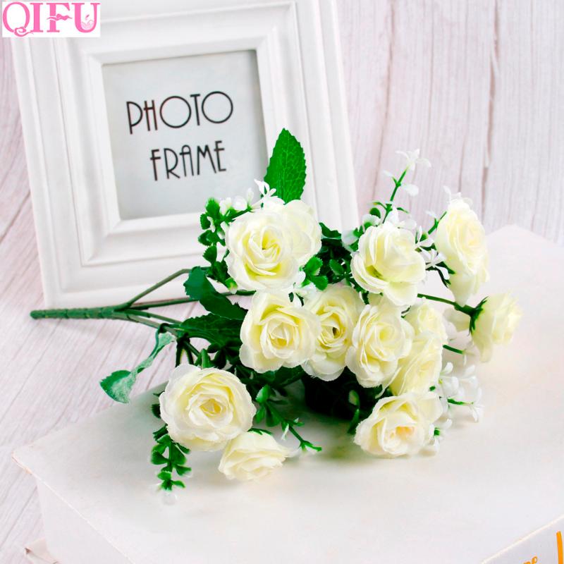 

QIFU 15 Heads Roses Artificial Flowers Flores Artificiales Silk Flowers Branches Garland Fake Bouquet Artificial, Pink