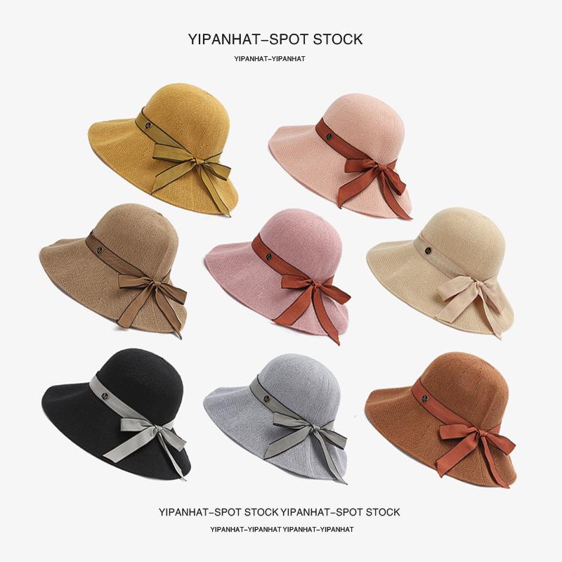 

2021 New Women's Summer Bow Breathable Comfort Small Pepper Sunscreen Beach Hat, Pink