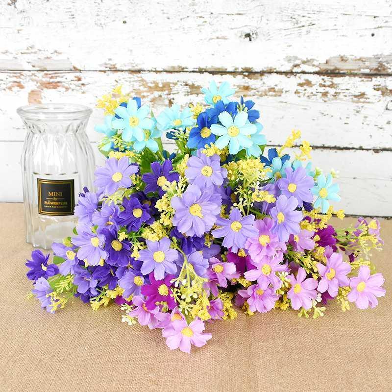 

Mini Silk Daisy Artificial Flower Bouquet DIY Birdal Flower Wedding Birthday Party Home Decoration Fake Table Decoration1, B01-purple