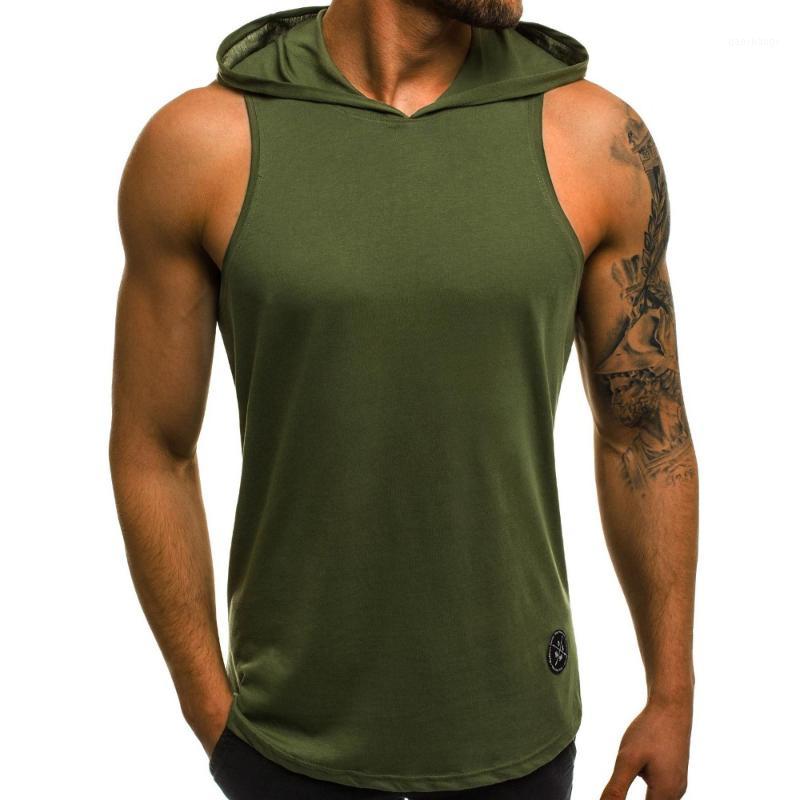 

2018 New Products Fitness Men Bodybuilding Cotton Sleeveless Top Solid Stringer Hoodie Tank Top Summer Mens hooded Shirts Vest1, Black