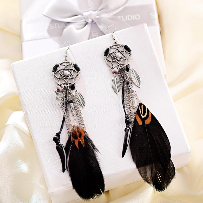 

Boho Style Fashion Jewelry Unique Gypsy Earrings Round Geometric Alloy Feather Tassel Long Earrings 2020 Jewelry Gifts Thailand