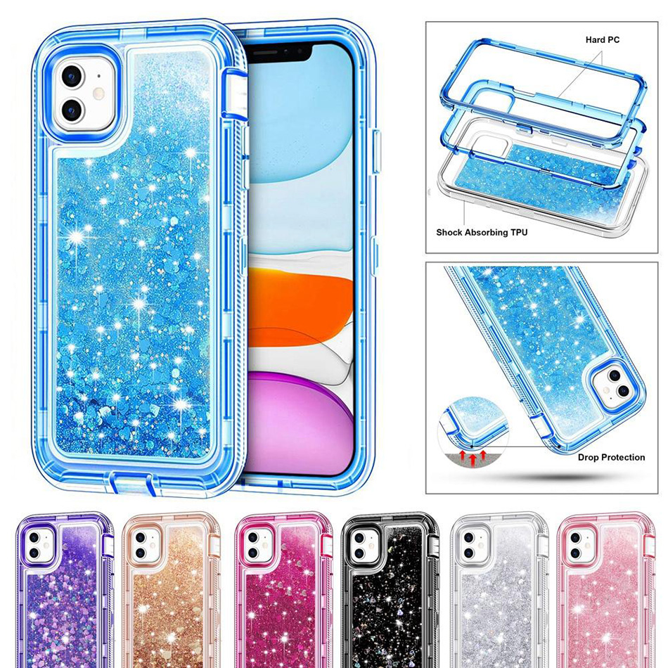 

Heavy Duty Case For Samsung S20 Plus Note10 Pro Shockproof Liquid Quicksand Glitter Case For iPhone 12 Pro Max XR 8 No Clip Opp Bag, Mixed