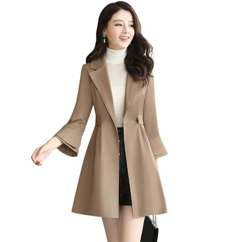 

2020 Autumn New Fashion Women Lapel High Waist Trench Outwear Single Breasted Slim Elegnt Female Flare Sleeve Big Size Coat O693, Red