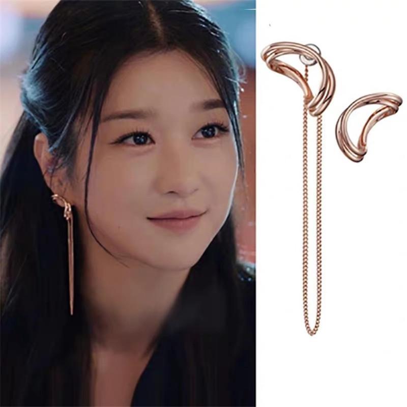 

New Fashion Women Korean TV Star Simple Metal Circle Drop Earrings Elegant Temperament Long Line Pendientes Jewelry Girl Gifts