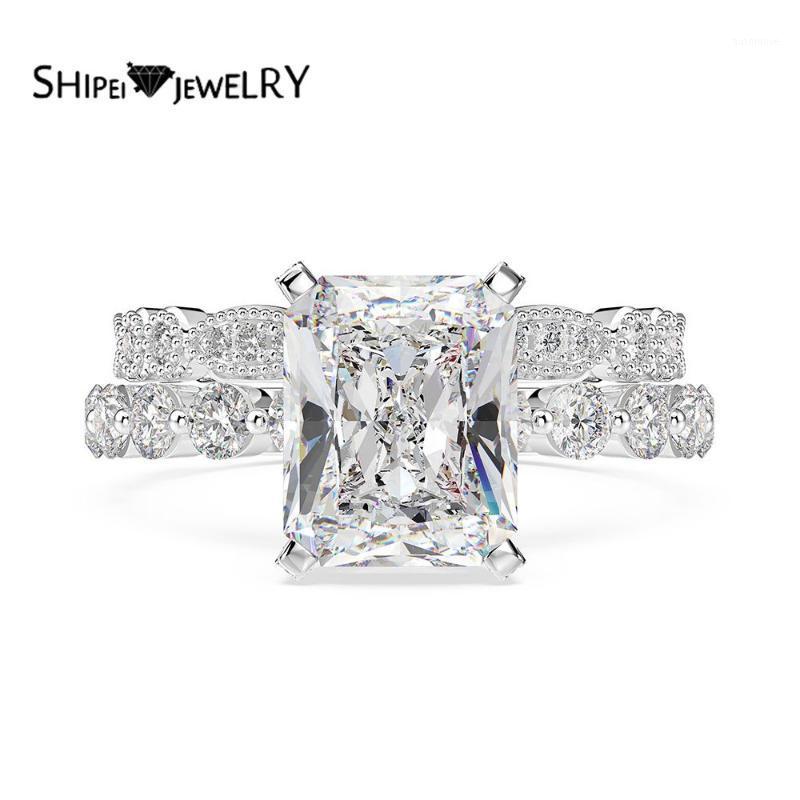 

Shipei 925 Sterling Silver Square White Greated Moissanite Diamonds Gemstone Wedding Fine Jewelry Engagement White Gold Rings1