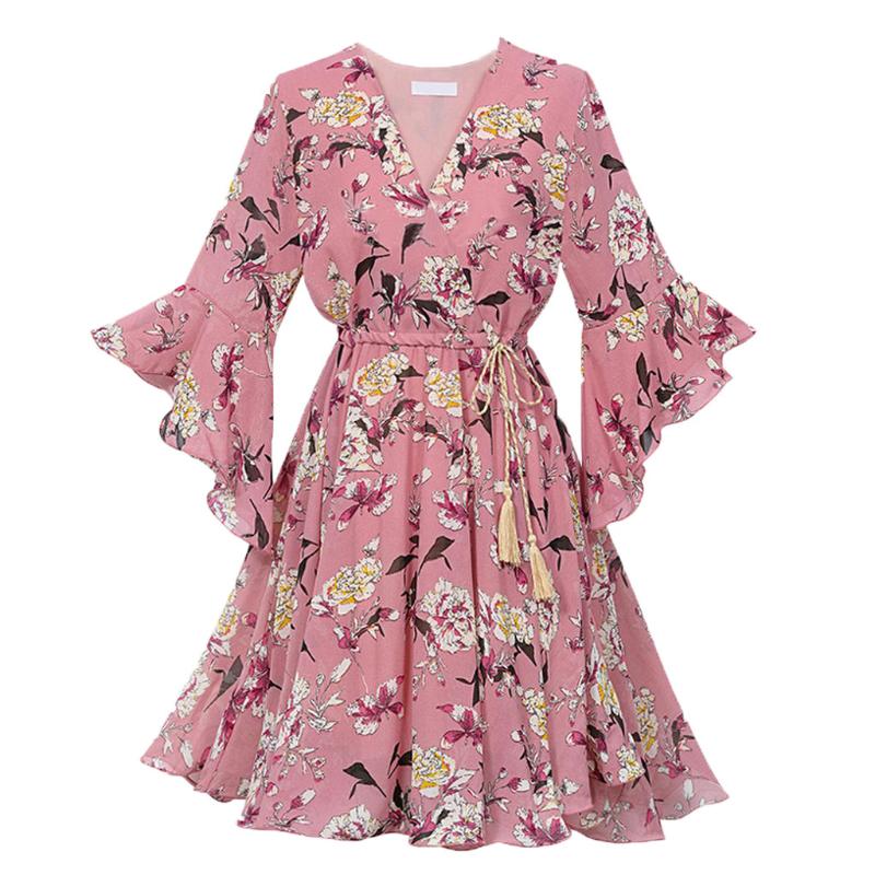 2020 mode femmes fleur feuille imprimé papillon manches en mousseline de soie été col en v plage décontracté Mini robe élégante robe d'été
