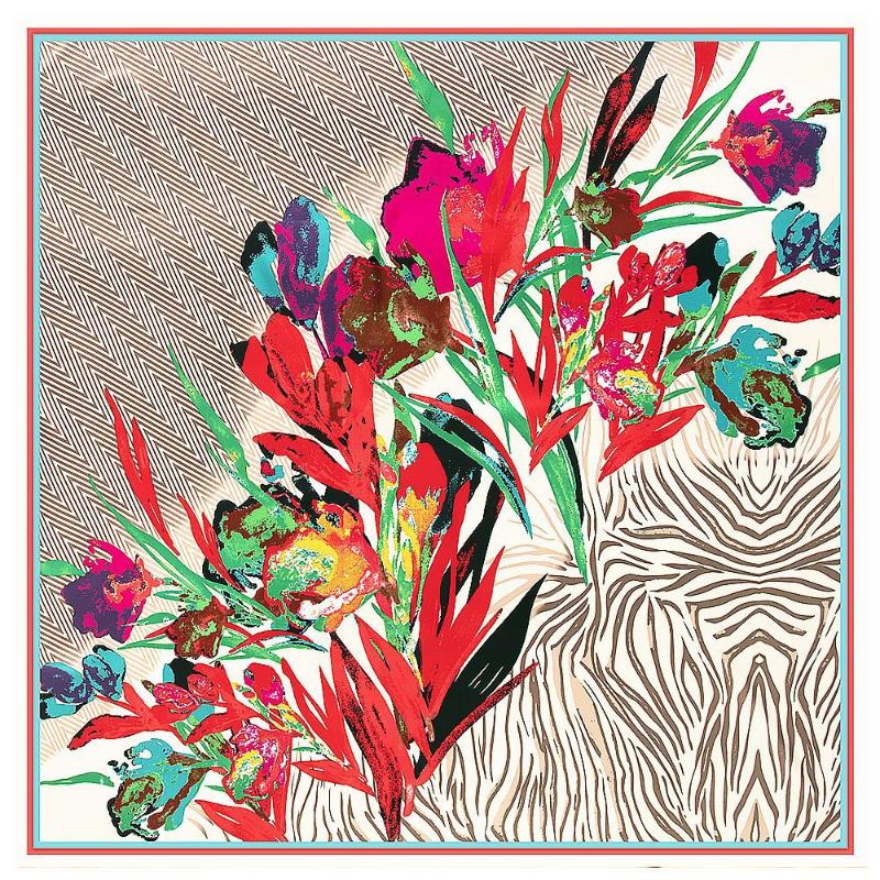 

Stripe Oil Painting Flowers Brand Square Scarf 2020 Winter Scarf Twill Silk Women Kerchief Shawl Scarves Ladies Wholesale