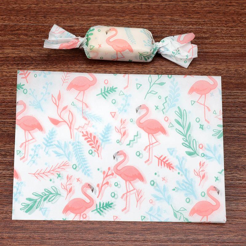 

500pcs Passionate Pink Flamingo Patterned Greaseproof Waterproof Nougat Wrapping Paper Tropical Vegetation Twisting Wax Paper