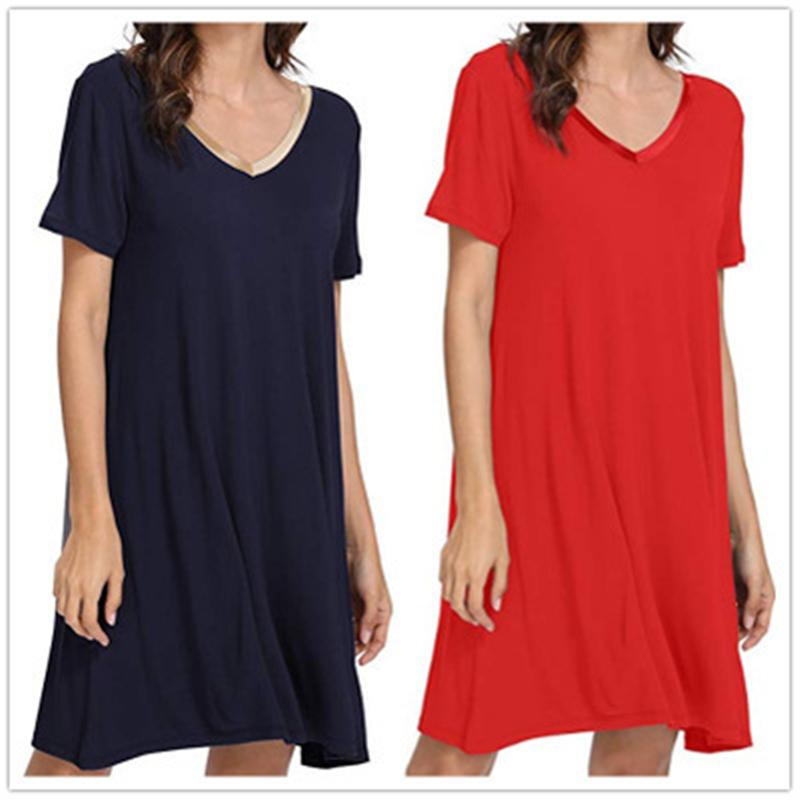 

Plus Size Nightgowns For Women 2020 Summer Dressing Gowns Ladies Nightshirts Nightdress Short Sleeve Sleepshirt -2XL, Red