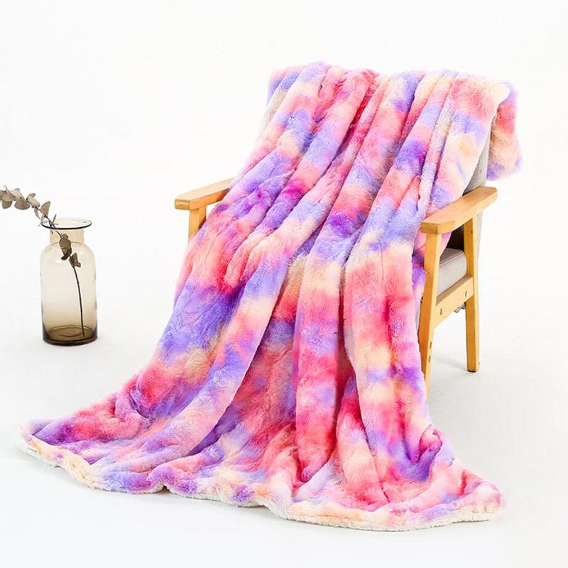 

Rainbow Plush Super Soft Blanket Colorful Bedding Sofa Cover Furry Fuzzy Fur Warm Throw Cozy Couch Blanket For Winter