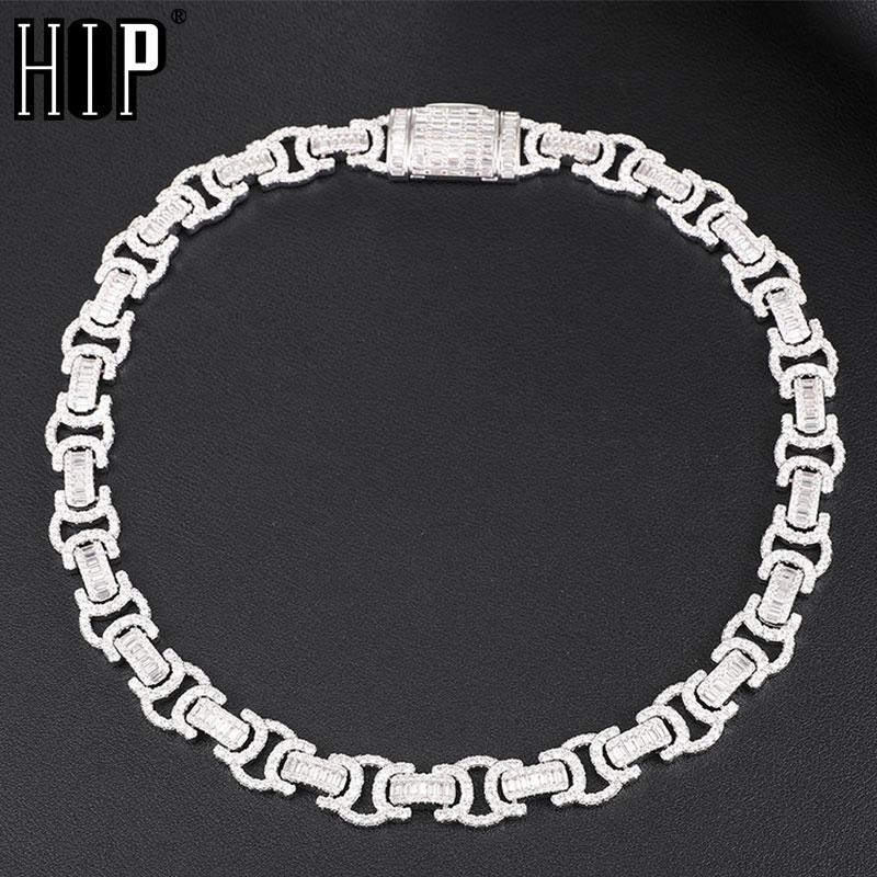

Hip Hop 14MM Byzantine Baguette Bling Box Buckle Iced Out CZ Copper Setting + Cubic Zirconia Stones Chain For Men Jewelry