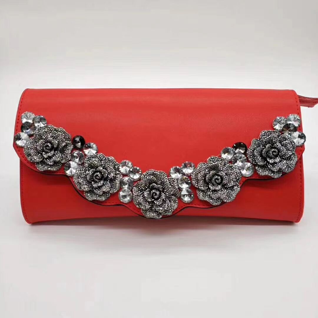 

High quality pu flower decoration rhinestone lady envelope bag multicolor lady clutch bag fashion lady handbag, Red