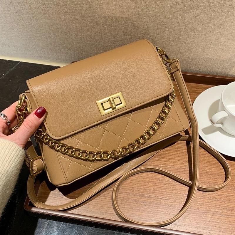 

Women Handbags 2021 Fashion Thread Square Chain Cross Body Shoulder Bag Designer Female Black Handbag Office Lady Handbags, White